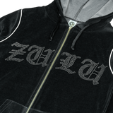 Velour Bedazzled Black SweatSuit Zip Top